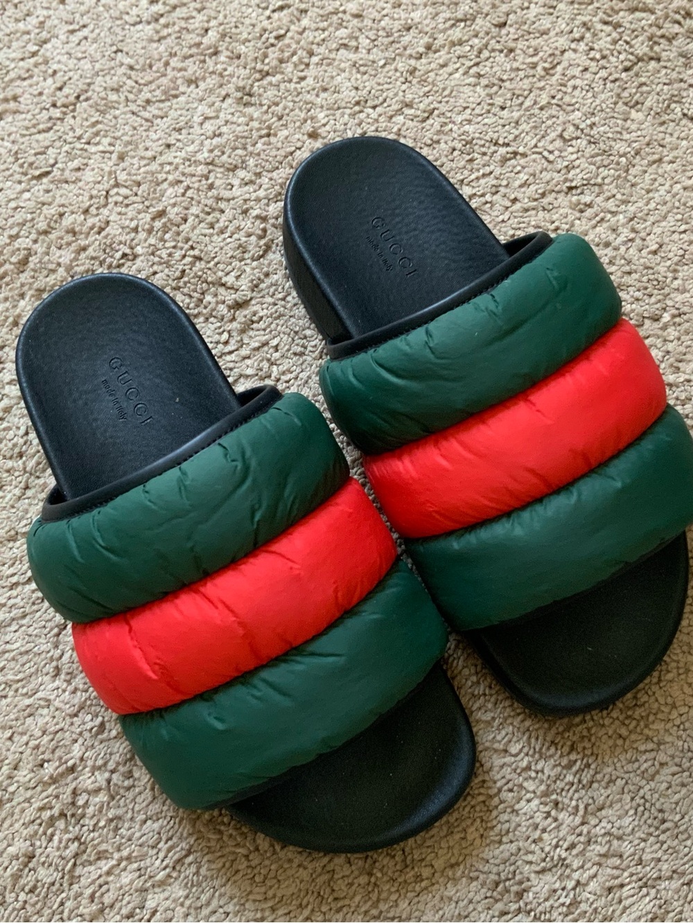 Gucci Women’s Gucci Puffer Padded Nylon Black Green Red Web Slides Size 38 - Picture 3 of 9